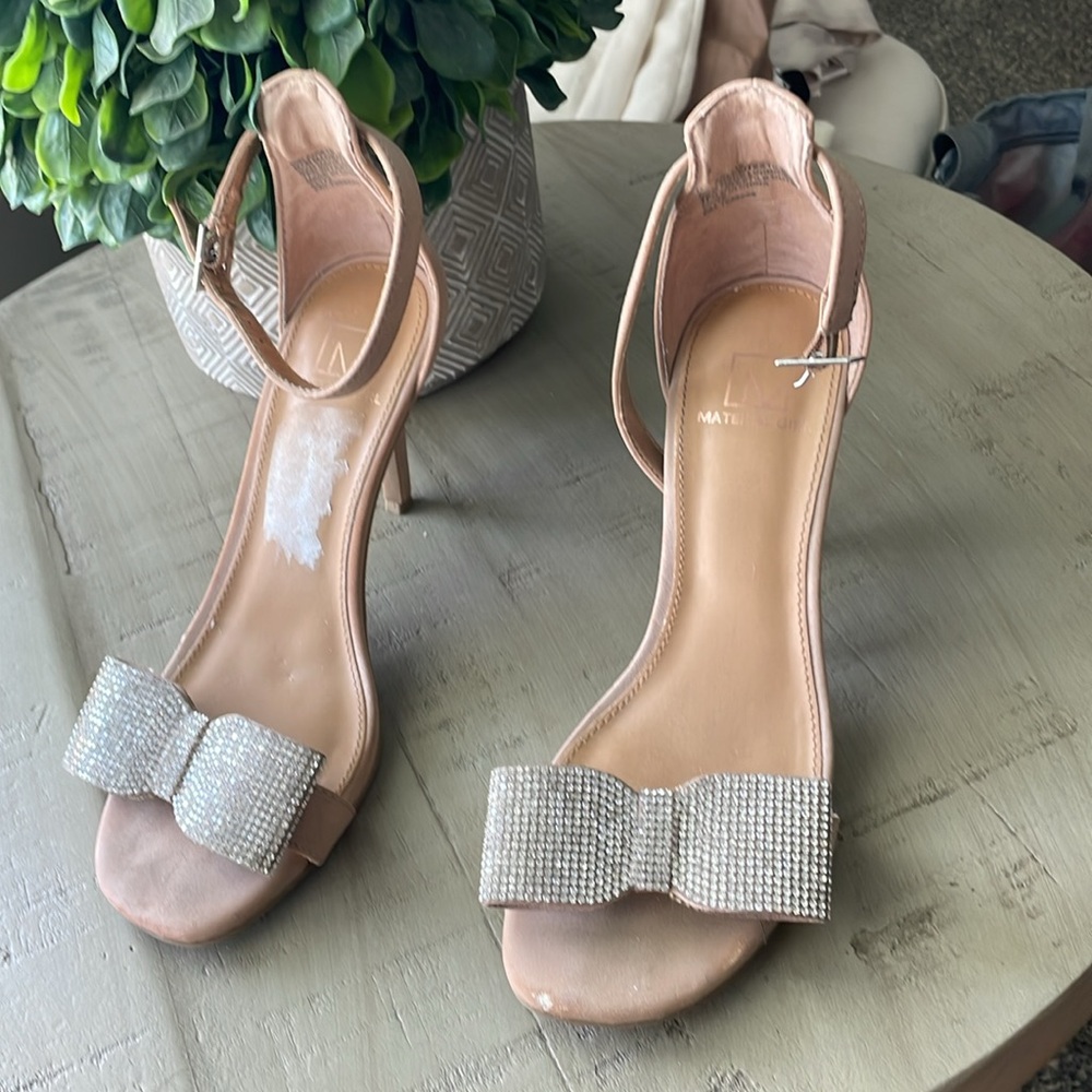 Material Girl Tan and Silver Heels with Bow